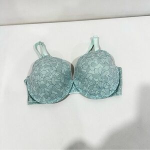 Warner's Bra Mint Green Floral Size 38D Full-Coverage Underwire Lightly Lined